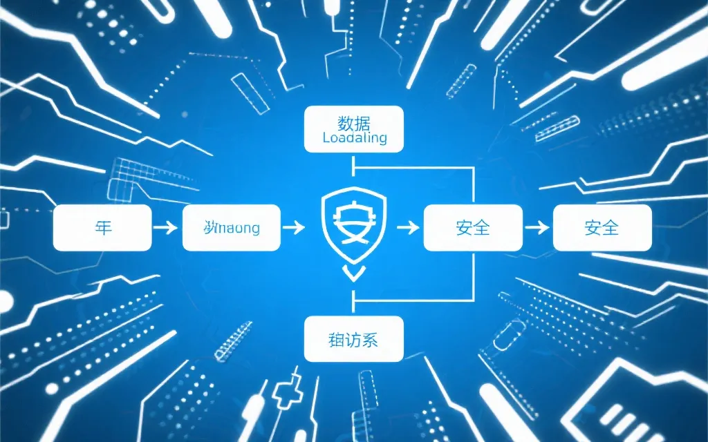 数据加载与安全会话流程图，抽象科技背景